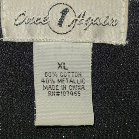 Once Again XL Black Top With Silver Metalic Thread, Beads/Sequin Neckline - Picture 4 of 5